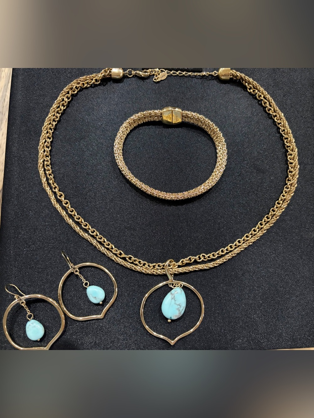 Monet Gold-Tone Necklace, Bracelet & Turquoise Drop Earring Set